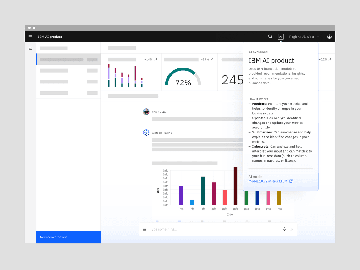 Light mode UI example of AI explainability shown in a popover.